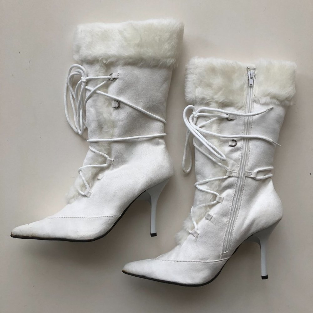 New in Box! Splash Winter White Faux Fur Stiletto Boots 8.5